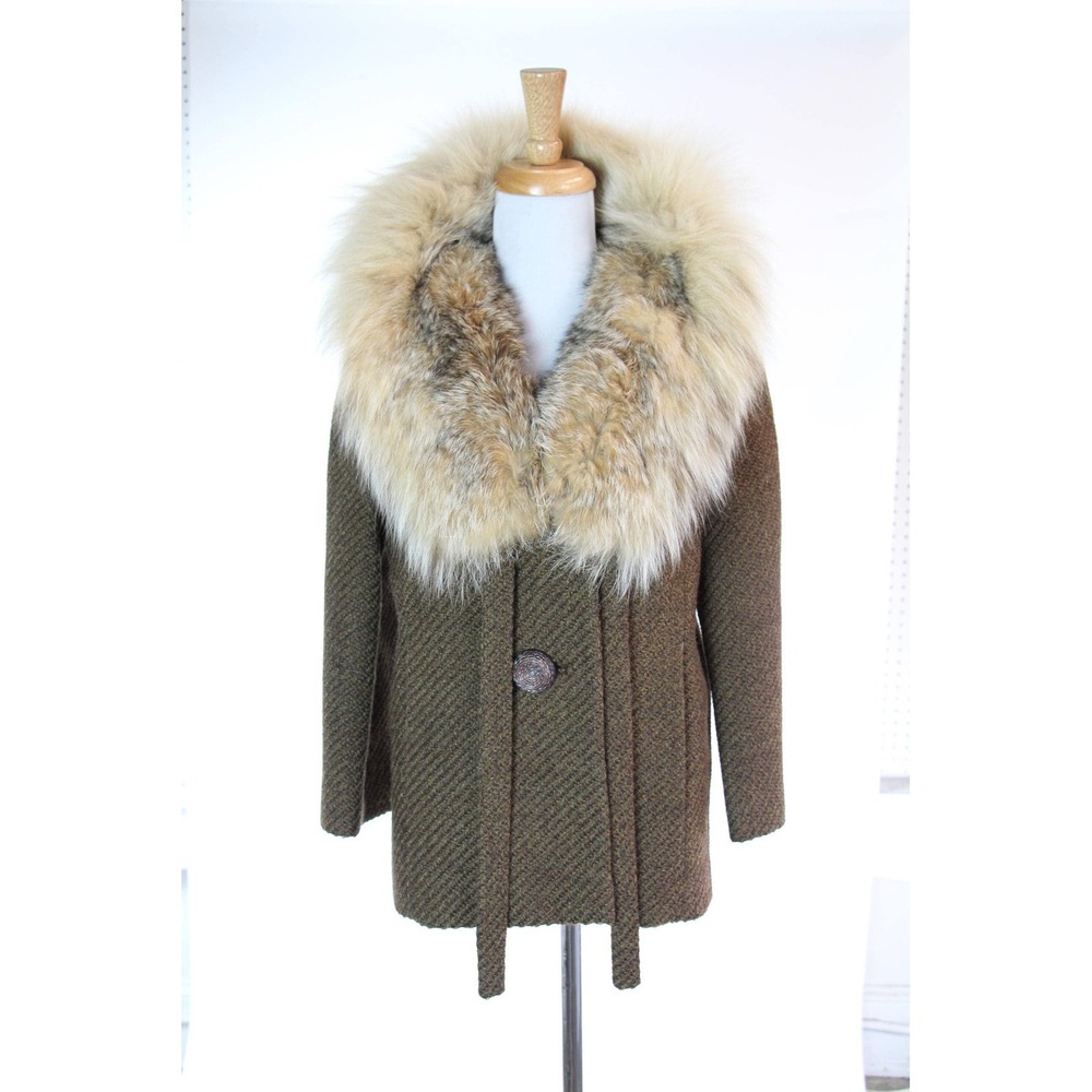 Vintage 1950s Virgin‎ Wool Coat with Fox Fur Collar by Claire Dratch (S/M)